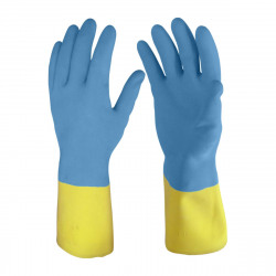 Primeway® Rubberex Bi-Prene Cotton Flocklined Neoprene Over Rubber Gloves, Medium, 1 Pair, Yellow on Blue