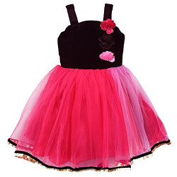 Wish Karo Baby Girl's Net and Velvet Frock Dress (Pink, 6-12 Months)