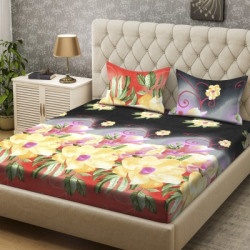 Bombay Dyeing 136 TC Polyester Double Floral Bedsheet(Pack of 1, Cream)