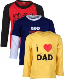 Gkidz Boys Printed Cotton Blend T Shirt(Yellow, Pack of 3)
