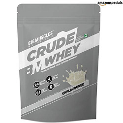 Bigmuscles Nutrition Crude Whey 1kg, Whey Protein Concentrate 80%, 24g Protein, 5.5g BCAA, 4 g Glutamine