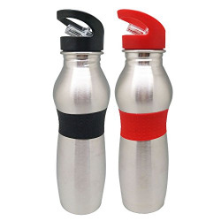 Tuelip Combo of Red and Black Stainless Steel Wide Mouth Water Bottle with Straw Cap -750Ml