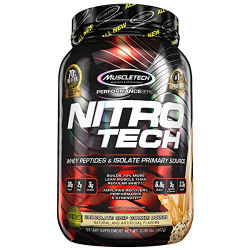 Muscletech Performance Series Nitrotech Whey Protein Peptides & Isolate (30g Protein, 3g Creatine, 6.8 BCAAs, 5g Glutamine & Precursor, Post-Workout) - 2lbs (907g) (Chocolate Chip Cookie Dough)
