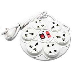 MoreBlue 8+1 Round Strip Extension Cord 6 Amp 8 Universal Multi Plug Point (4 Three pin and 4 Two pin sockets) Extension Board 2 Yard with LED Indicator, Switch and Fuse