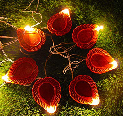 Kuber Industries Diwali Diya 2 Meter String Lights Diwali Lights for Decoration 20 Diya's Diwali Candle String Light Decorative Lights for Diwali (Brown)