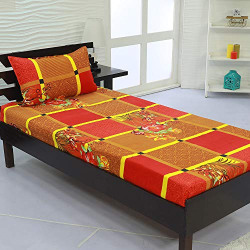 Valito - Microfiber (90 GSM), Single Bedsheet, (235 cm x 140 cm) with Matching Pillow Cover (42 cm x 69 cm) - Red Floral Motif, Yellow