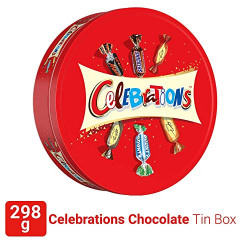 Celebrations Valentines Day Assorted Chocolate Gift Pack Tin Box (Snickers, Mars, Bounty, Galaxy Jewels)- 298.2g