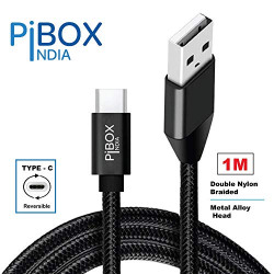 USB Type C Cable 1 Meter Double Nylon Braided, PiBOX India Aluminium Shell Head Fast Charging Cable 3.3 ft USB A to C Nylon Braided 1 M Long Cable Compatible with All Type C Smartphones (Black)