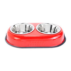Choostix Dog and Cat Double Diner Box Feeding Bowls with MS Base, Pantone Red, X-Small, 200 ml (200ml X 2)