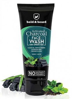 Bold & Beard Activated Charcoal Face Wash With Green Tea Extracts For Cleaning Oil, Dirt And Debris And Acne Treating