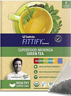 Saffola FITTIFY Gourmet Superfood Moringa Green Tea Flavours, Assorted Packs, 12.5g (2.5g*5N) Tea Bags