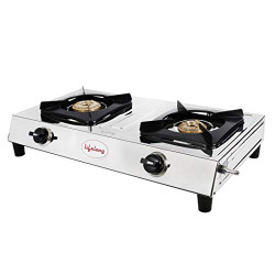 Lifelong 2 Burner Stainless Steel Gas Stove, Silver (ISI Certified, Home Service Available)