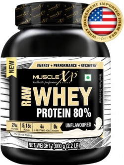 MuscleXP Raw Whey Protein Concentrate 80% Unflavored, 1Kg (2.2lb) Whey Protein(1 kg, Unflavored)