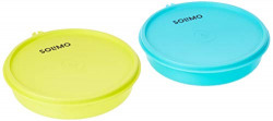 Amazon Brand - Solimo Plastic Lunch Box Set (Round, 2 pieces, Green and Teal)