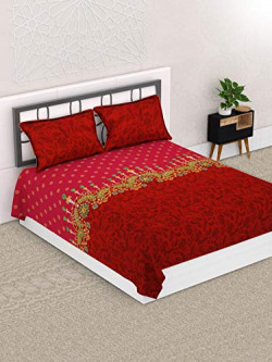 Valito - Microfiber, Double Bedsheet, Queen Size (218 cm x 225 cm) with 2 Matching Pillow Covers - Paisley & Floral Pattern, Red
