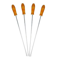 BS Barbecue Skewers for BBQ Tandoor, Grill | Stainless Steel Stick with Wooden Handle, Pack of 4 (4 Skewers)