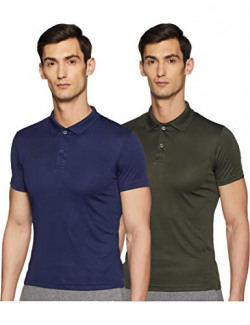 Qube By Fort Collins Men's Solid Regular Fit T-Shirt (Pack of 2) (1535FC_Navy/Olive_L)