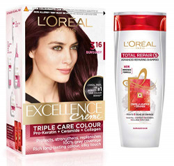 L'Oreal Paris Excellence Creme Hair Color, 3.16 Burgundy, 72ml+100g with Free Total Repair 5 Shampoo, 175ml