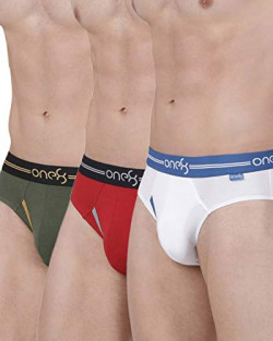 one8 by Virat Kohli Men's Solid Brief (Pack of 3) (205B1_White/Brick Red/Olive_xx-Large)
