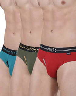 one8 by Virat Kohli Men's Solid Brief (Pack of 3) (205R1_Brick Red/Olive/Sea Green_Small)