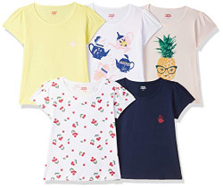 Amazon Brand - Jam & Honey Girl's Tribal Regular fit Cotton T-Shirt (Pack of 5) (SS19KGP05TEE214_Multicolor 6-7 Years)
