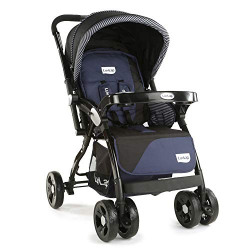 LuvLap Galaxy Stroller/Pram, Extra Large Seating Space, Easy Fold, for Newborn Baby/Kids, 0-3 Years (Navy/Black)