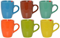 B37® Hand Made Multi-Coloured, Glossy Finish Ceramic Coffee Mugs, 250 ML. (Set of 6 Pcs.)