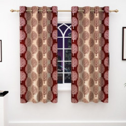 Story@Home 152 cm (5 ft) Polyester Window Curtain (Pack Of 2)(Floral, Maroon)