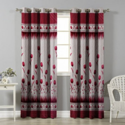 Optimistic Home Furnsihing 213 cm (7 ft) Polyester Door Curtain (Pack Of 2)(Floral, Maroon)