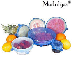 MODULYSS Allium Dishwasher, Microwave, Freezer, Safe Silicone Stretch Lid, Reusable Food Storage Cover for Bowls, Multicolour - Pack of 6