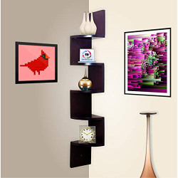 Santosha Decor Zigzag Corner Wall Mount Wall/Book Shelf Unit/Racks and Shelves/Wall Decoration - (Purple, 5 Tier, MDF)