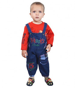ahhaaaa's Boys Denim Dungaree with T shirt (RED179-24_Red_3-4 Years)