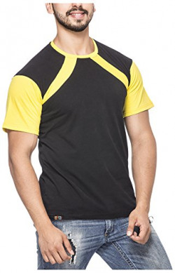 Demokrazy Men's Solid Regular Fit T-Shirt (NP033_XXL_Black Yellow_XX-Large)