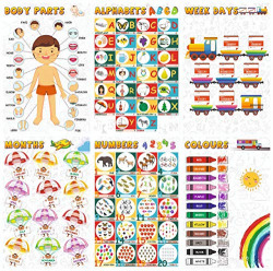 Vantagekart Alphabets, Numbers, Weekdays, Colours, Months, Body Parts Educational Posters/Charts for Kids - (Paper, 12x18-inch, Multi) - Set of 6