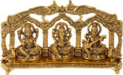 KridayKraft Goddess Laxmi Ganesha Saraswati Idol - Lakshmi Ganesh Murti Decorative Showpiece Decorative Showpiece Decorative Showpiece  -  14 cm(Aluminium, Gold)