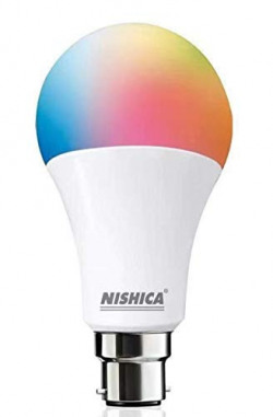 Nishica WiFi Enabled Smart LED Bulb B22 9-Watt (16 Million Colors + Warm White/Neutral White/White) (Compatible with Amazon Alexa and Google Assistant) 806 Lumens