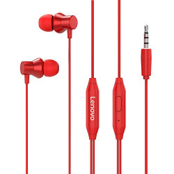 Lenovo HF130 Wired in Ear Earphone 3.5mm Headphone with Mic Volume Control - (Red)