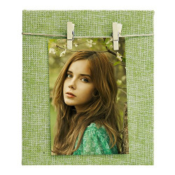 Story@Home Jute Fabric Cover Dual Clip Wooden Photo Frame (20 cm x 17 cm x 2 cm, Green)