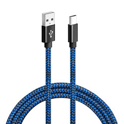 IKERY Type C Cable Fast Charging 3A Type C USB Cable Nylon Braided Cable for Type C Smartphones 2M - Blue & Black