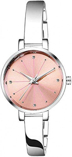 Mr. Brand Designer Silver Plated Analogue Quartz Pink Dial Bangel Bracelet Wrist Watches for Women Girls