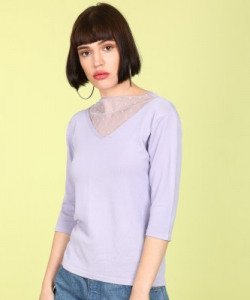 Insua Casual 3/4 Sleeve Self Design Women Purple Top