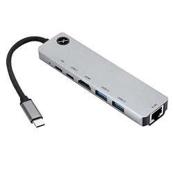 Xmate 6 in 1 Type-C USB Adapter, Multiport USB Hub, 1 PD Port, 1 Type C, 4K HDMI Port, 2 USB Port, Ethernet LAN, Aluminum Case Compatible Type C Adapter USB C Hub for MacBook Pro, MacBook Air (Gray)
