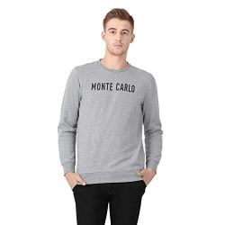 Monte Carlo Grey Printed Cotton Blend Round Neck Sweatshirt (Size:- L)