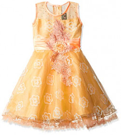 SMILING BOWS Girls Synthetic A-Line Dress (SS19SMB_AMNA_Peach_2-3YRS)