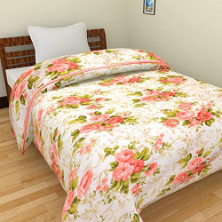 WebelKart JaipurCrafts 220 TC Flowers Print Reversible Poly Cotton Single Bed AC Comfort/Blanket/Quilt (54x84 Inches, Multicolour)