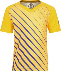 FIFA Girls Striped Polycotton T Shirt(Yellow, Pack of 1)