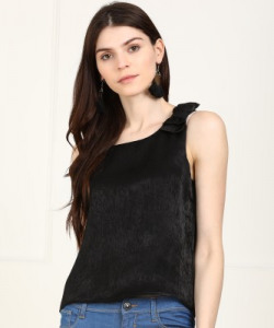 Flying Machine Casual Sleeveless Solid Women Black Top