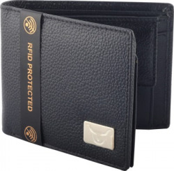 Hidelink Men Casual Black Genuine Leather Wallet(6 Card Slots)
