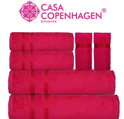 Casa Copenhagen - 425 GSM Egyptian Cotton Ember 6 Pcs Towel Set - Pink (1 King Size Bath Towel (75x150cm), 1 Medium Bath Towel (60x120cm), 2 Hand Towels (40x60cm), 2 Face Towels(30x30cm)