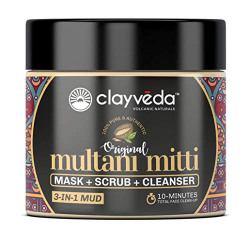 ClayVeda Original Multani Mitti Face Pack Mask, Scrub & Cleanser - TOTAL FACE CLEAN UP 3-in-1 Mud - For Men and Women (100 gms)